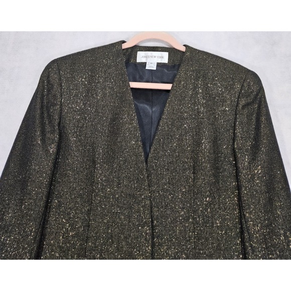 Vtg Oversized Blazer Womens 10 Boyfriend Jones New York Wool Gold Metallic - Picture 3 of 9